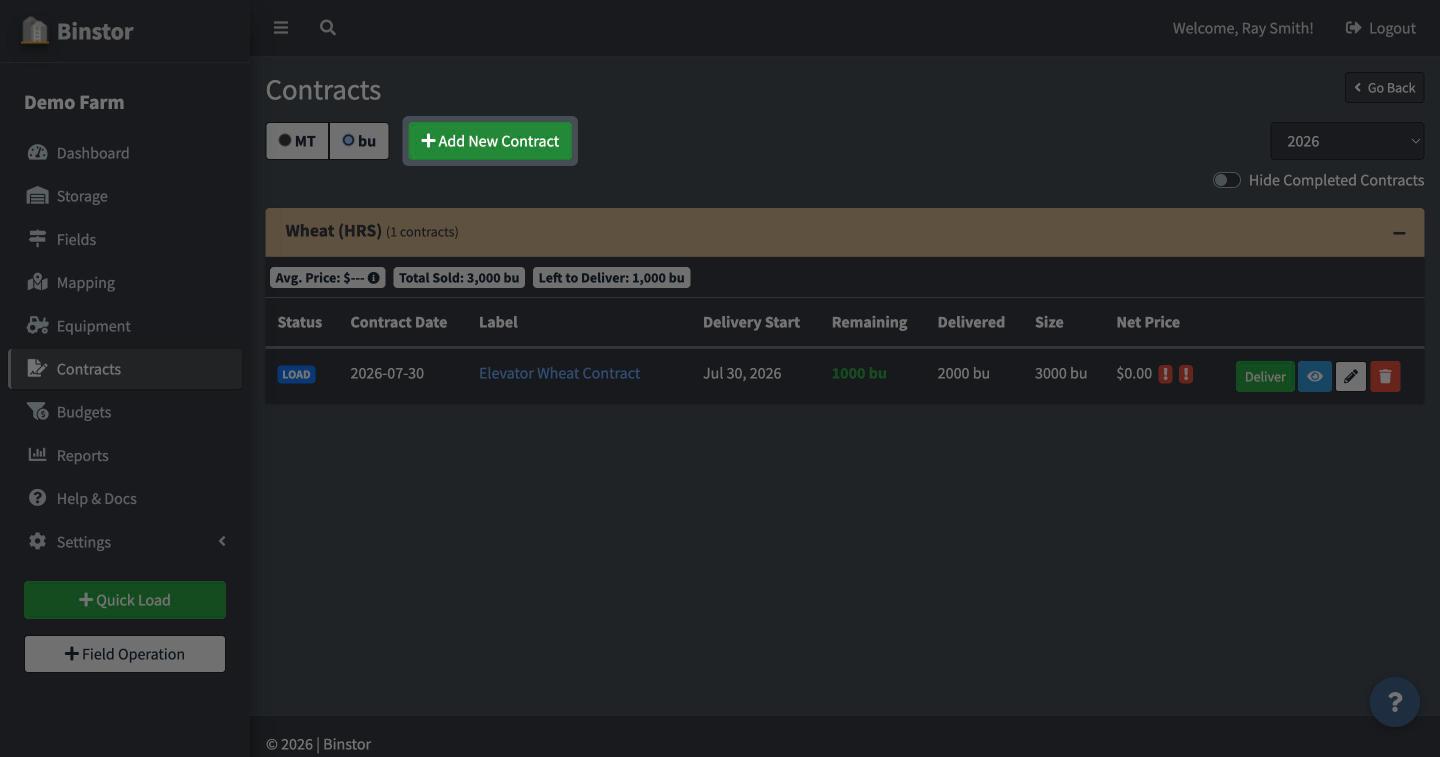 Contracts page with the Add New Contract button