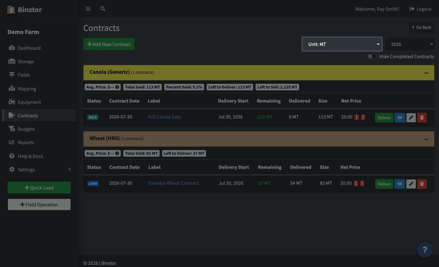 Contracts page with the Add New Contract button