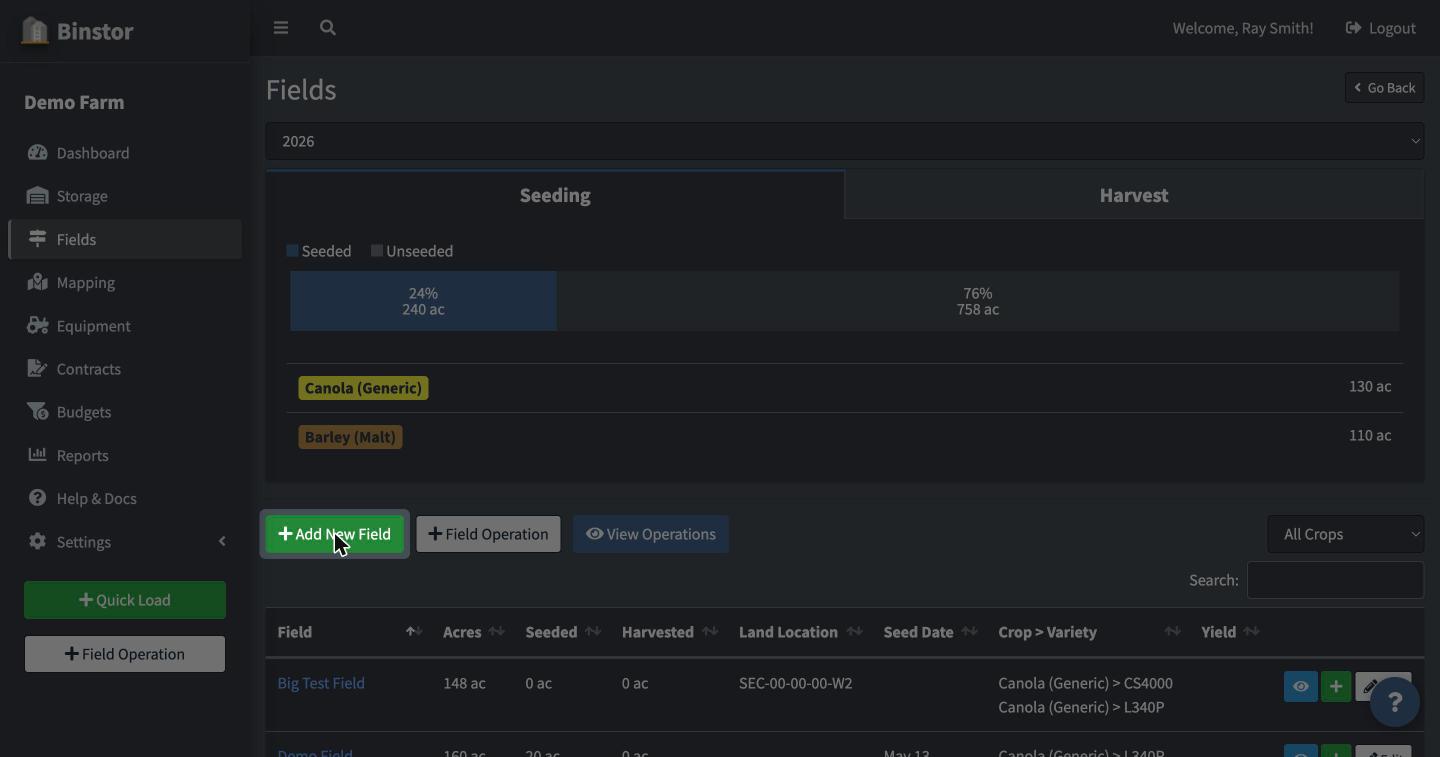 Fields page with the Add New Field button