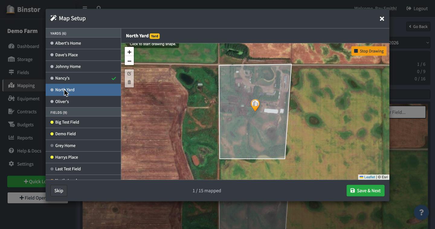Map Setup drawing tool active for an unmapped Yard
