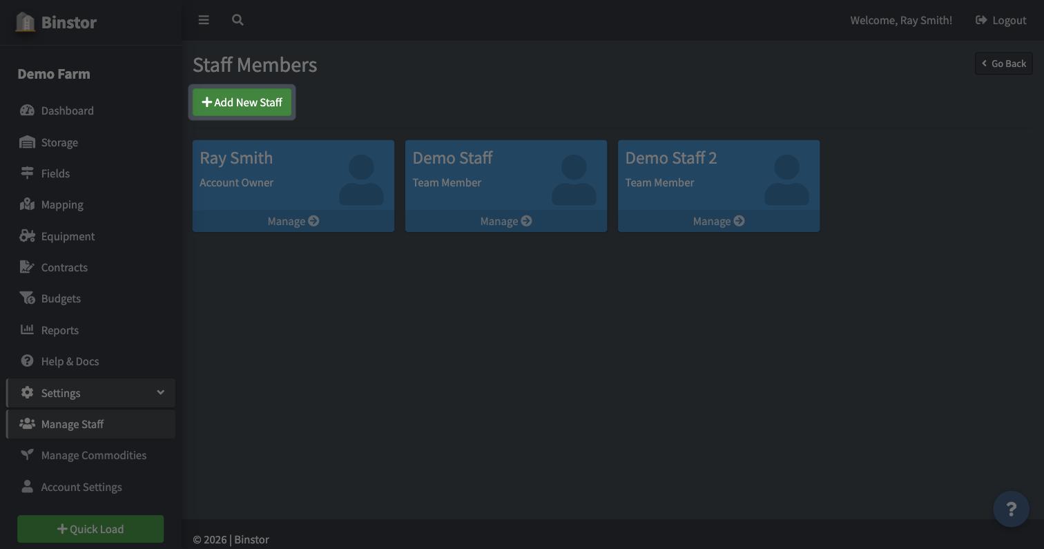 Staff Members list with the Add New Staff button